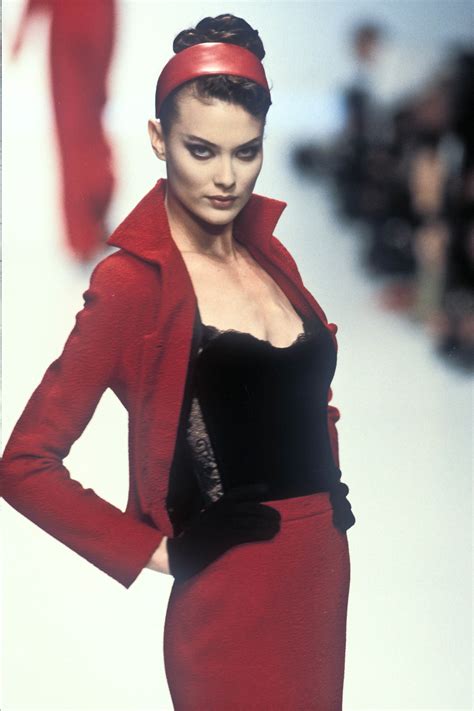 Shalom Harlow wearing a dress from Christian Dior 